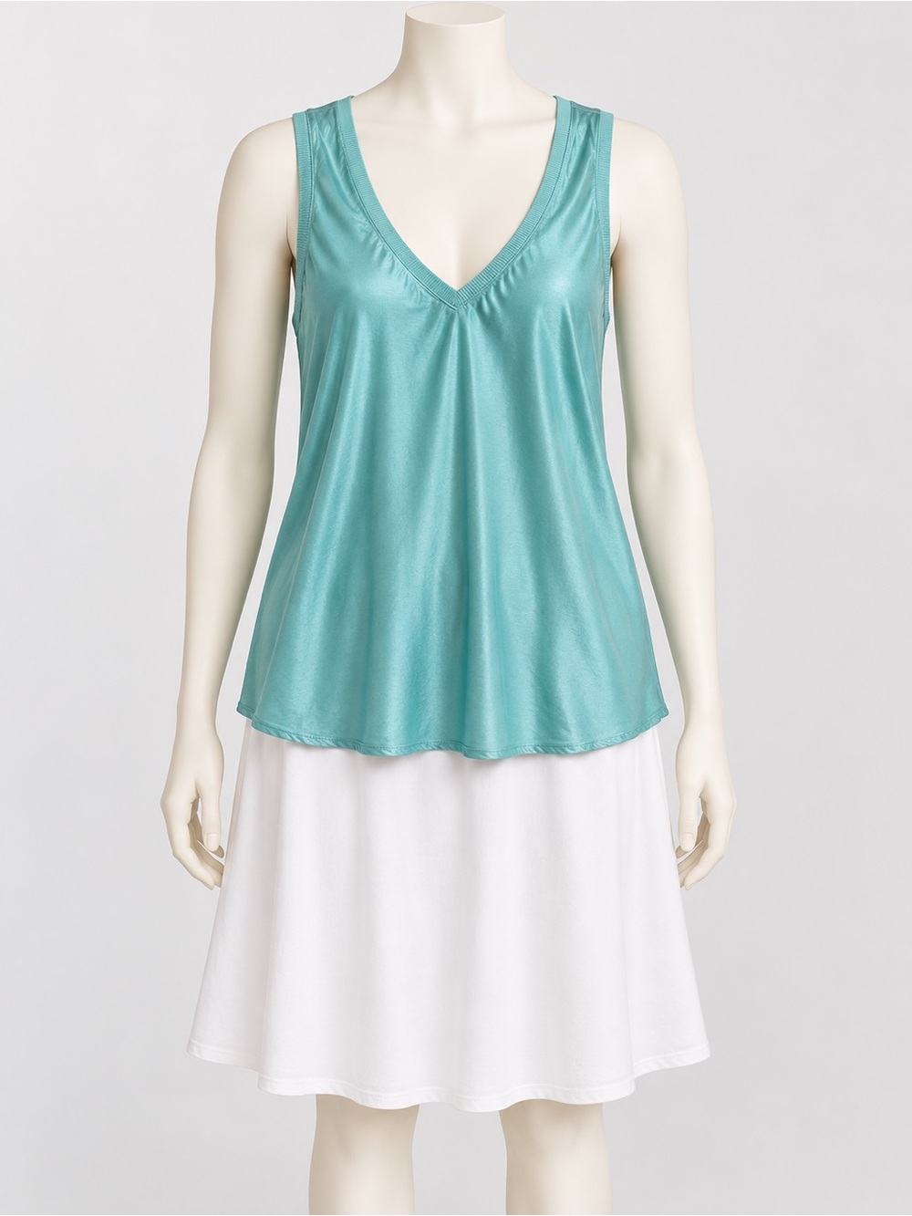 Light Teal V-Neck Satin Cami Tank Top